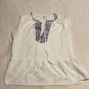 Cato White Blouse with Blue Embroidery